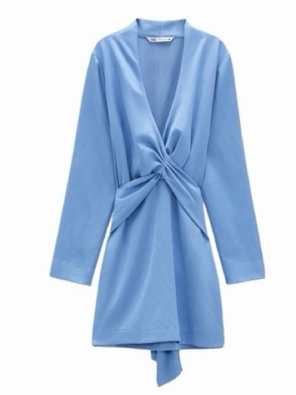 Zara Light Blue Twist-Front Long Sleeve Mini Dress